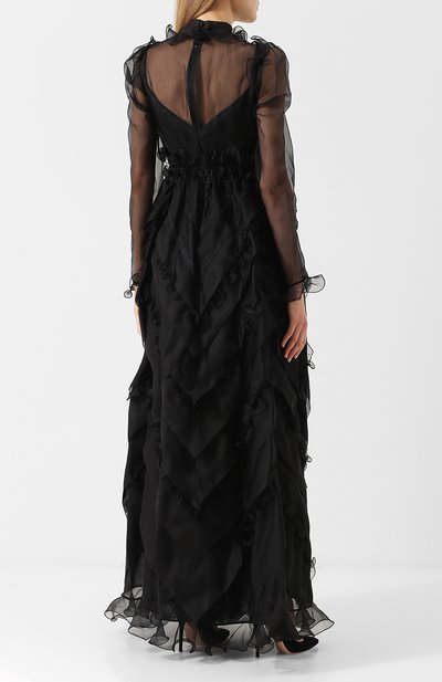 Шелковое платье-макси с оборками и воротником-стойкой VALENTINO, арт. QB2VD7Q11C8, фото 4