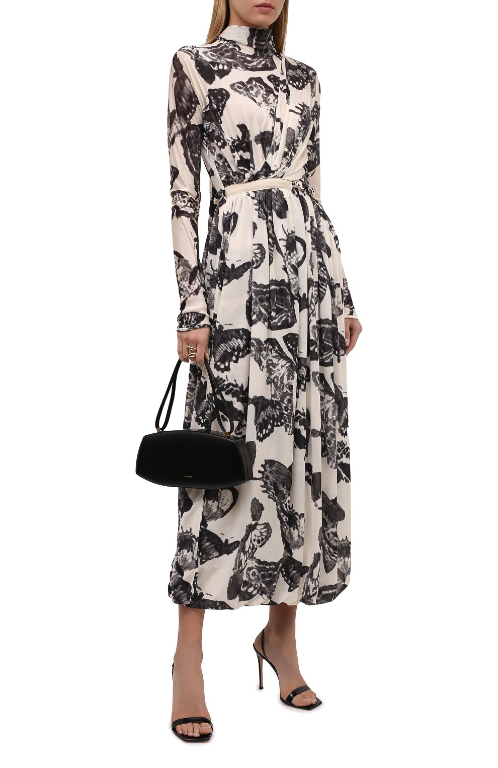 Шелковое платье JIL SANDER черно-белого цвета по цене 373500 руб., арт. JSWT719301-WT280438, фото 2 Шелковое платье JIL SANDER, арт. JSWT719301-WT280438, фото 2