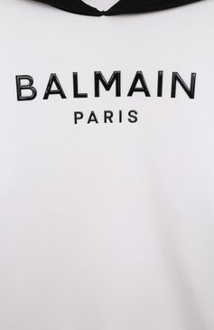 Детский хлопковое худи BALMAIN белого цвета, арт. BV4Q70 | Фото 3 (Рукава: Длинные; Материал сплава: Проставлено; Материал внешний: Хлопок; Драгоценные камни: Проставлено; Мальчики Кросс-КТ: Худи-одежда; Ростовка одежда: 10 - 11 лет | 140 - 146см, 12 лет | 152 см, 8 лет | 128 см, 13 - 15 лет | 158 см, 16 лет | 164 см)