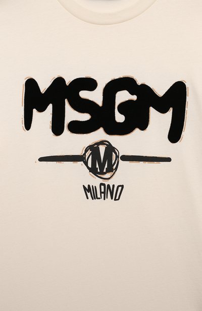 Хлопковая футболка MSGM KIDS кремового цвета по цене 6810 руб., арт. F4MSJBTH087, фото 3 Хлопковая футболка MSGM KIDS, арт. F4MSJBTH087, фото 3