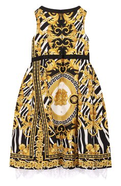Детское шелковое платье VERSACE разноцветного цвета, арт. YC000090/YA00279/6A | Фото 2 (Статус проверки: Проверена категория; Материал подклада: Вискоза; Материал внешний: Шелк; Принт: С принтом; Девочки Кросс-КТ: Платье-одежда; Случай: Повседневный; Драгоценные камни: Проставлено; Материал сплава: Проставлено)