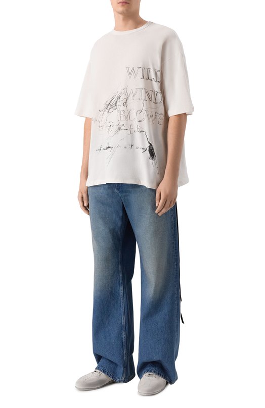 Хлопковая футболка Ann Demeulemeester B0013826/FA206 Кремовый  B0013826/FA206 Фото 3