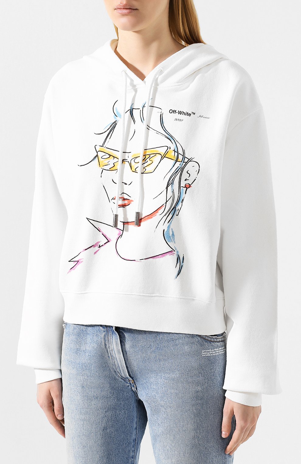 Хлопковое худи OFF-WHITE белого цвета по цене 53950 руб., арт. 0WBB016E190030620110, фото 3 Хлопковое худи OFF-WHITE, арт. 0WBB016E190030620110, фото 3