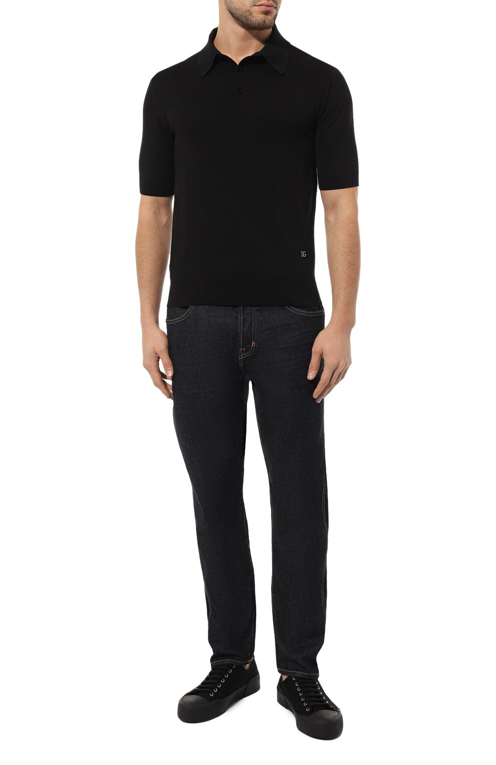 Хлопковое поло DOLCE & GABBANA черного цвета по цене 77200 руб., арт. GXM46T/JACU7, фото 2 Хлопковое поло DOLCE & GABBANA, арт. GXM46T/JACU7, фото 2