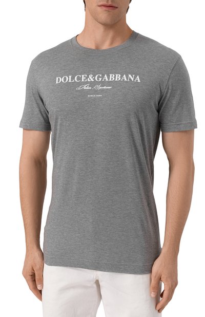 Хлопковая футболка DOLCE & GABBANA серого цвета по цене 59250 руб., арт. G8RN8T/G709Y, фото 3 Хлопковая футболка DOLCE & GABBANA, арт. G8RN8T/G709Y, фото 3
