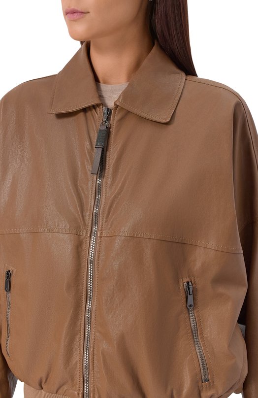 Кожаный бомбер Brunello Cucinelli MPCKL7472 Коричневый  MPCKL7472 Фото 5
