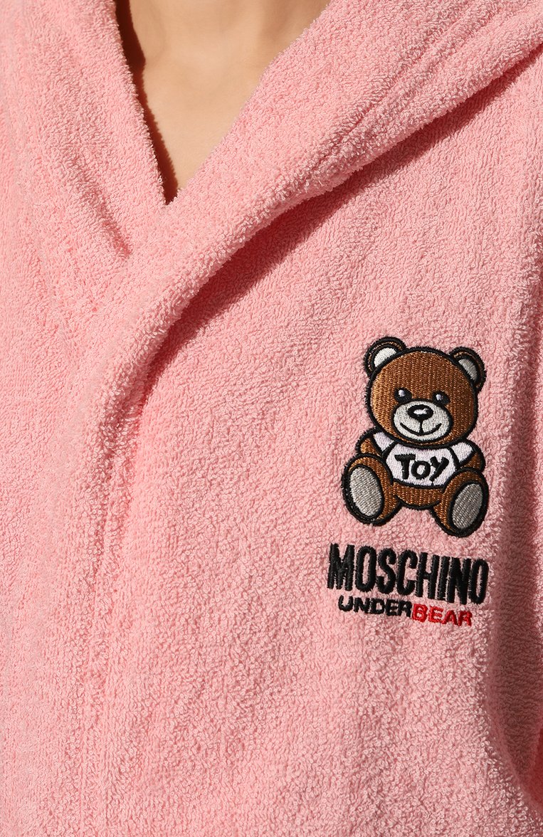 Женский хлопковый халат MOSCHINO светло-розового цвета, арт. A7306/5165 | Фото 5 (Материал внешний: Хлопок; Нос: Не проставлено; Материал сплава: Проставлено)