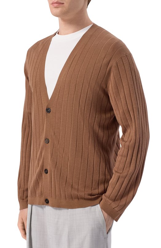 Кардиган из шелка и хлопка 12 STOREEZ 138258 Коричневый  138258 Фото 3