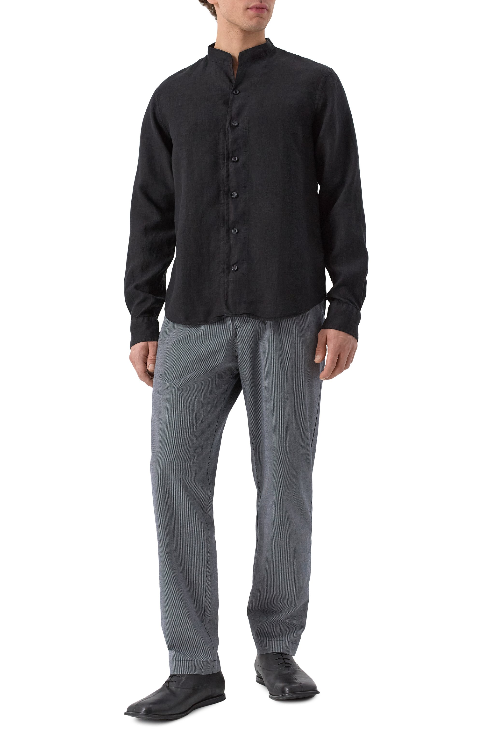 Льняная рубашка HANNES ROETHER черного цвета по цене 27300 руб., арт. T029PAS.608, фото 2 Льняная рубашка HANNES ROETHER, арт. T029PAS.608, фото 2