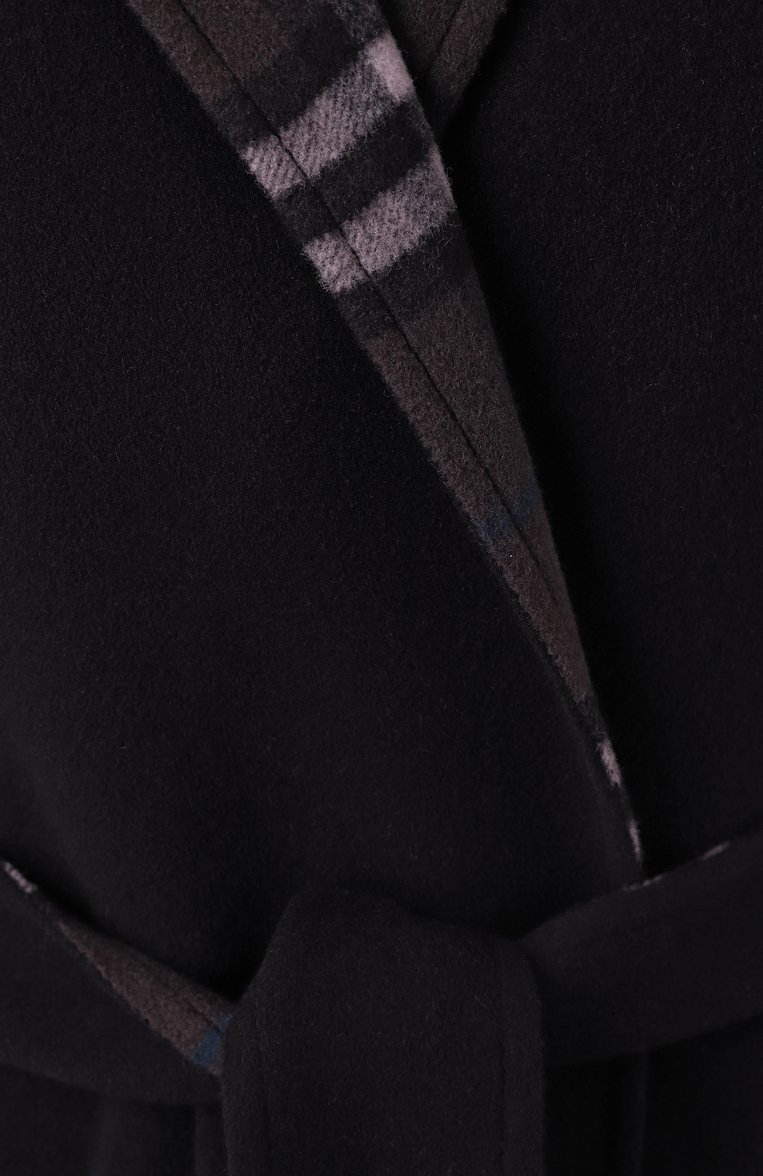 Женское двустороннее пальто BURBERRY черного цвета, арт. 8093827 | Фото 6 (Материал сплава: Проставлено; Рукава: Длинные; Длина (верхняя одежда): До колена; Драгоценные камни: Проставлено; Материал внешний: Шерсть; 1-2-бортные: Однобортные; Стили: Классический)
