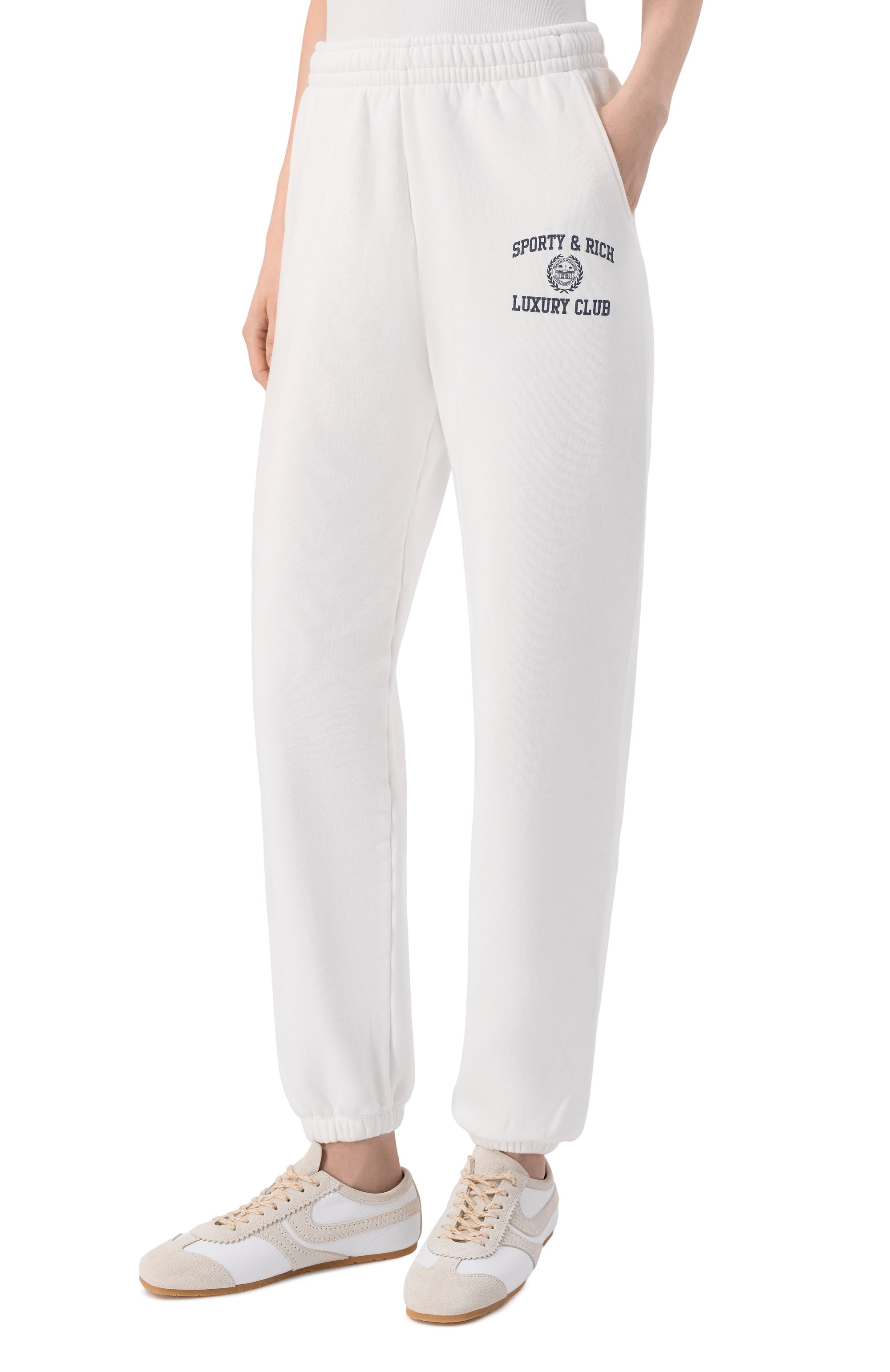 Хлопковые джоггеры luxury club SPORTY AND RICH белого цвета по цене 35050 руб., арт. PA0717842WH01/S&R LUXURY CLUB SWEATPANTS, фото 3 Хлопковые джоггеры luxury club SPORTY AND RICH, арт. PA0717842WH01/S&R LUXURY CLUB SWEATPANTS, фото 3