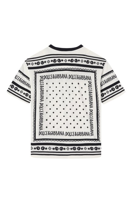 Детская хлопковая футболка DOLCE & GABBANA черно-белого цвета, арт. L4JTHV/II7FZ/2-6 | Фото 2 (Драгоценные камни: Проставлено; Материал сплава: Проставлено; Рукава: Короткие)