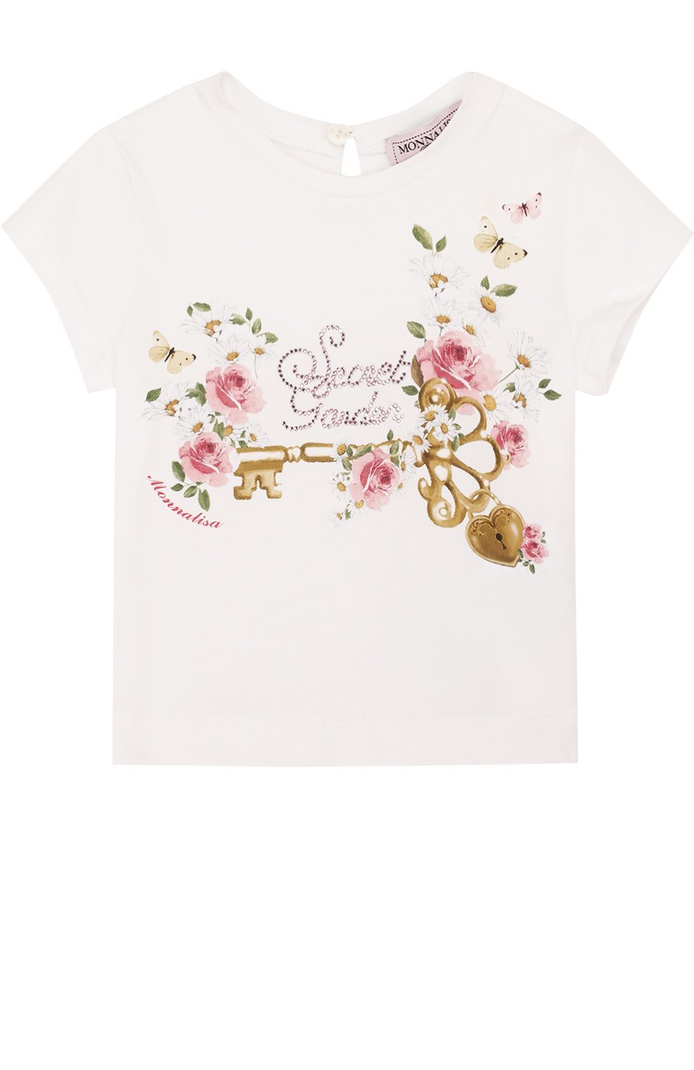 Хлопковая футболка с принтом и стразами MONNALISA, арт. 311611SU, фото 1