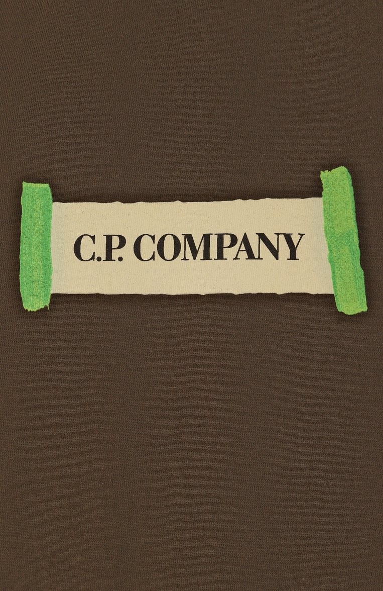 Мужская хлопковая футболка C.P. COMPANY хаки цвета, арт. 18CMTS148A006586W | Фото 6 (Длина (для топов): Стандартные; Рукава: Короткие; Материал внешний: Хлопок; Драгоценные камни: Проставлено; Материал сплава: Проставлено; Принт: С принтом; Стили: Спорт-шик; Мужское Кросс-КТ: Футболка-одежда; Кросс-КТ: Джерси)