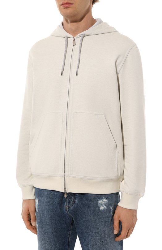 Толстовка из кашемира и хлопка Brunello Cucinelli MM8329069G Белый  MM8329069G Фото 3