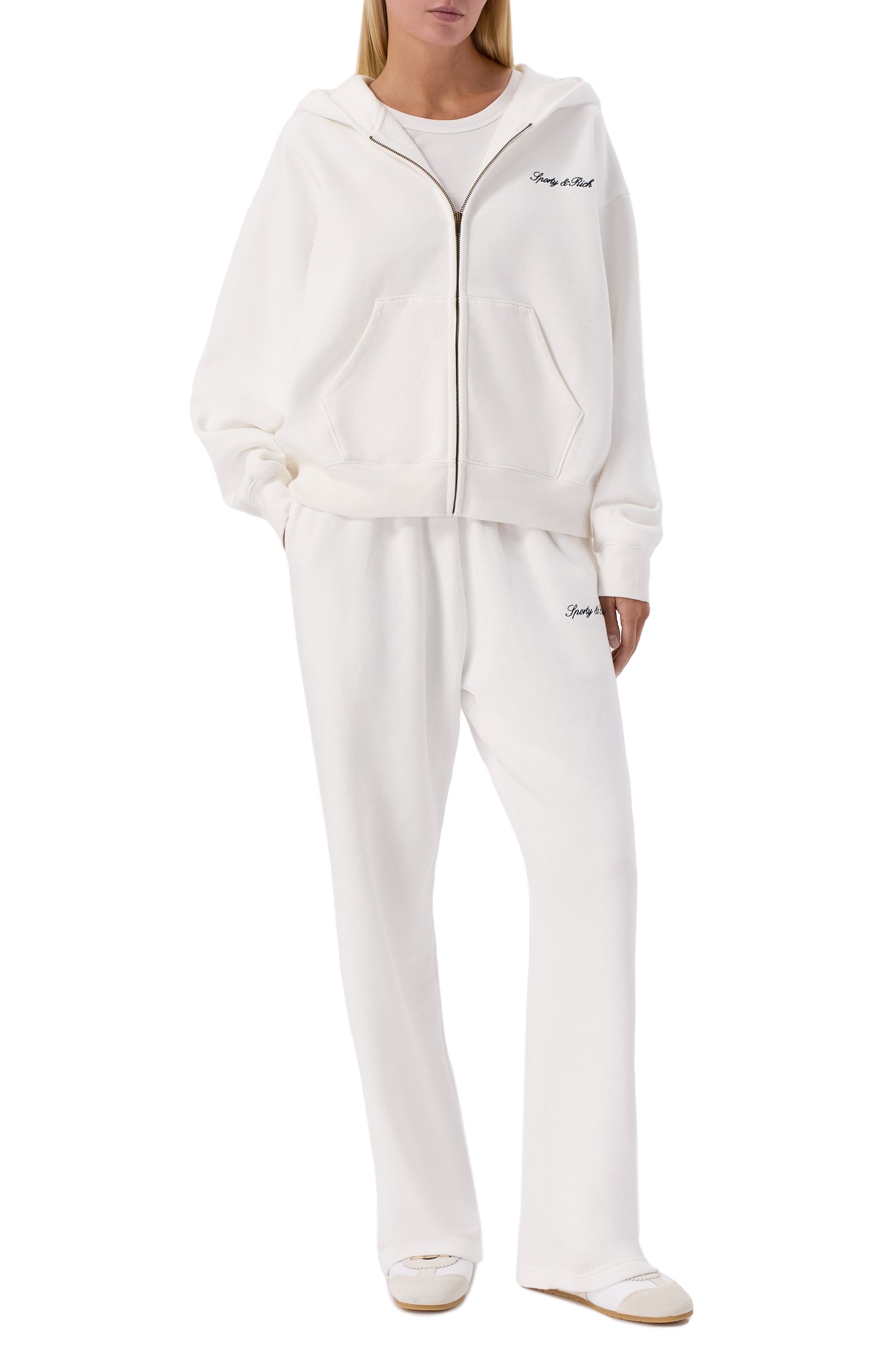 Хлопковые брюки SPORTY AND RICH белого цвета по цене 32200 руб., арт. PA071712326WH01, фото 2 Хлопковые брюки SPORTY AND RICH, арт. PA071712326WH01, фото 2