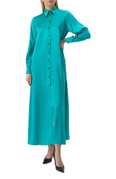 Женское атласное платье DOLCE & GABBANA бирюзового цвета, арт. F6DJPT/FU1UU | Фото 3 (Драгоценные камни: Проставлено; Материал сплава: Проставлено; Материал внешний: Шелк; Рукава: Длинные; Женское Кросс-КТ: Платье-одежда; Случай: Коктейльный; Стили: Романтичный; Длина Ж (юбки, платья, шорты): Макси)