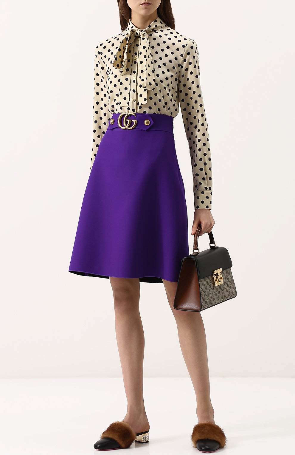 Кожаные мюли с отделкой из меха норки на декорированном каблуке GUCCI, арт. 502872/EYR40, фото 2