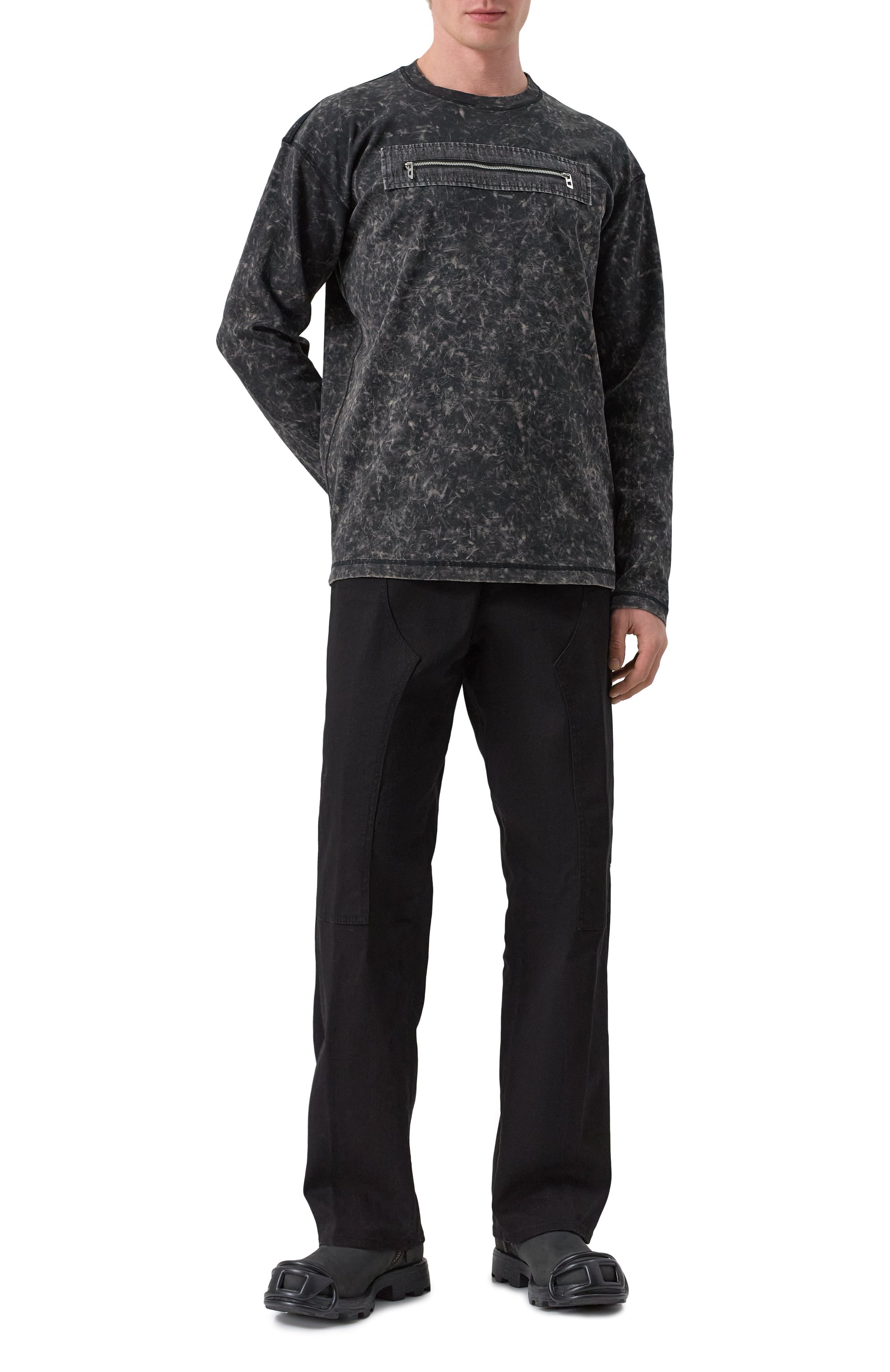 Хлопковый лонгслив DIESEL темно-серого цвета по цене 23600 руб., арт. A17634/0QMAU, фото 2 Хлопковый лонгслив DIESEL, арт. A17634/0QMAU, фото 2