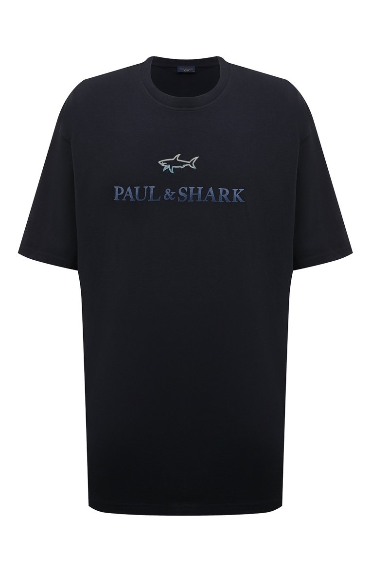 Мужская хлопковая футболка PAUL&SHARK темно-синего цвета, арт. 14311604/6XL | Фото 1 (Рукава: Короткие; Драгоценные камни: Проставлено; Длина (для топов): Удлиненные; Материал внешний: Хлопок; Материал сплава: Проставлено; Принт: С принтом; Стили: Кэжуэл)