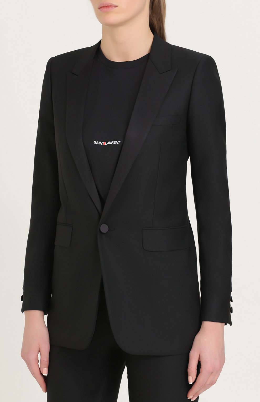 Приталенный жакет на одной пуговице с узкими лацканами SAINT LAURENT, арт. 468626/Y073Q, фото 3