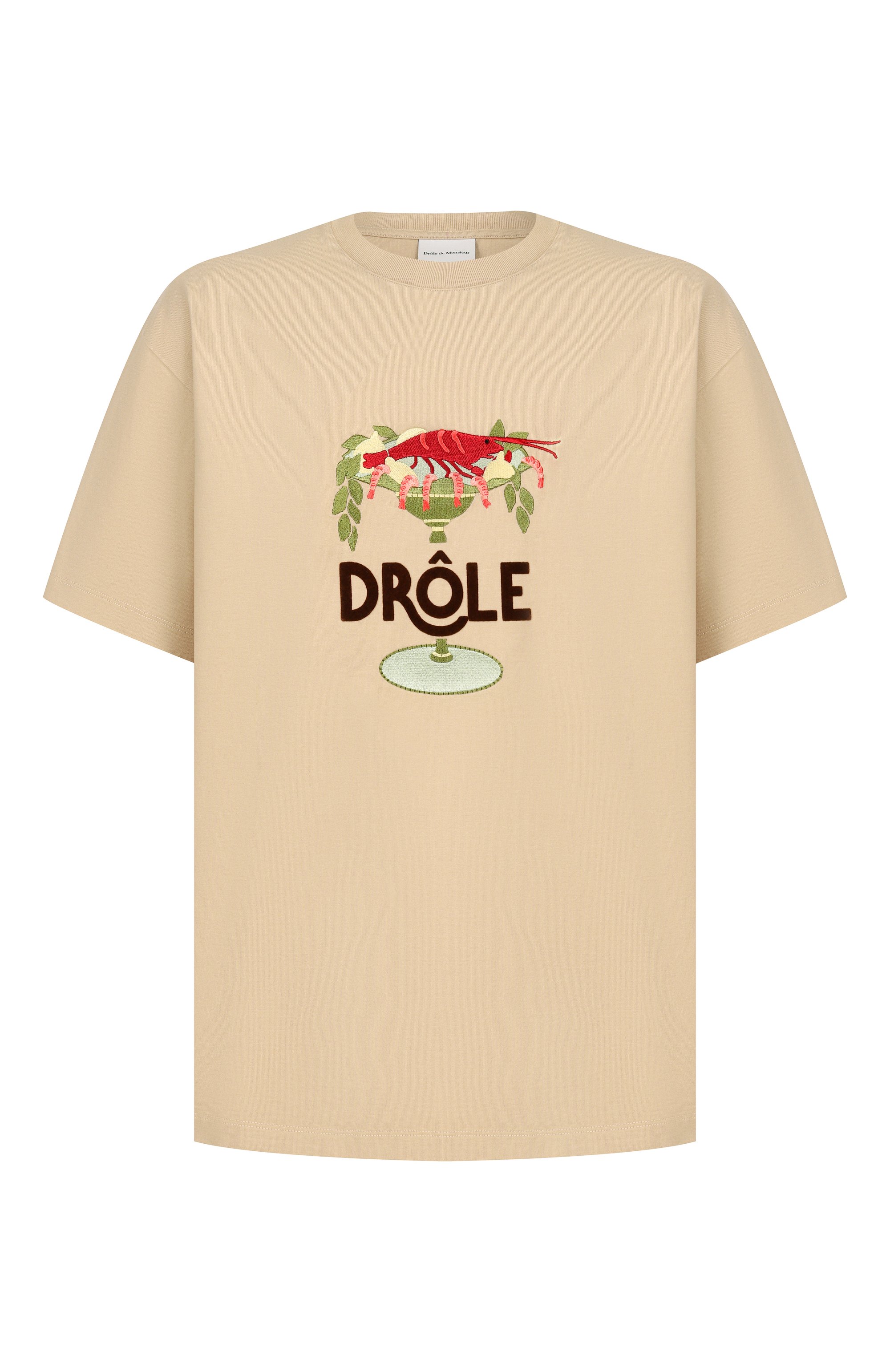 Хлопковая футболка DROLE DE MONSIEUR бежевого цвета по цене 18950 руб., арт. J-TS289-C0248-BG, фото 1 Хлопковая футболка DROLE DE MONSIEUR, арт. J-TS289-C0248-BG, фото 1