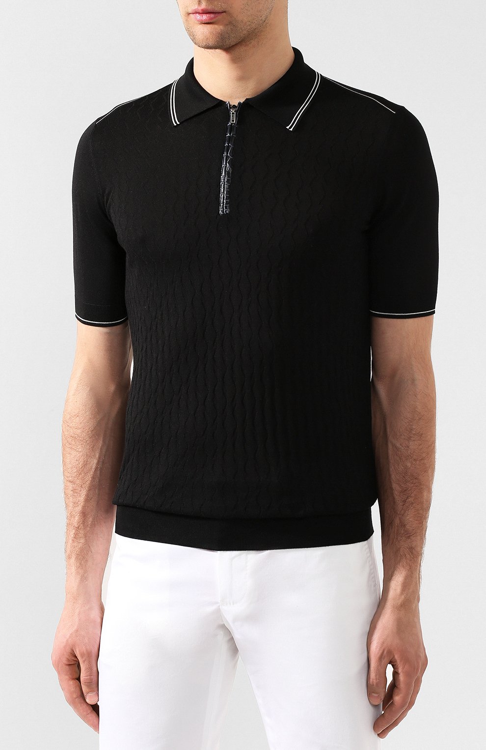 Шелковое поло с отделкой из кожи аллигатора ZILLI, арт. MBR-PZ032-SECR1/MC02/AMIS, фото 3