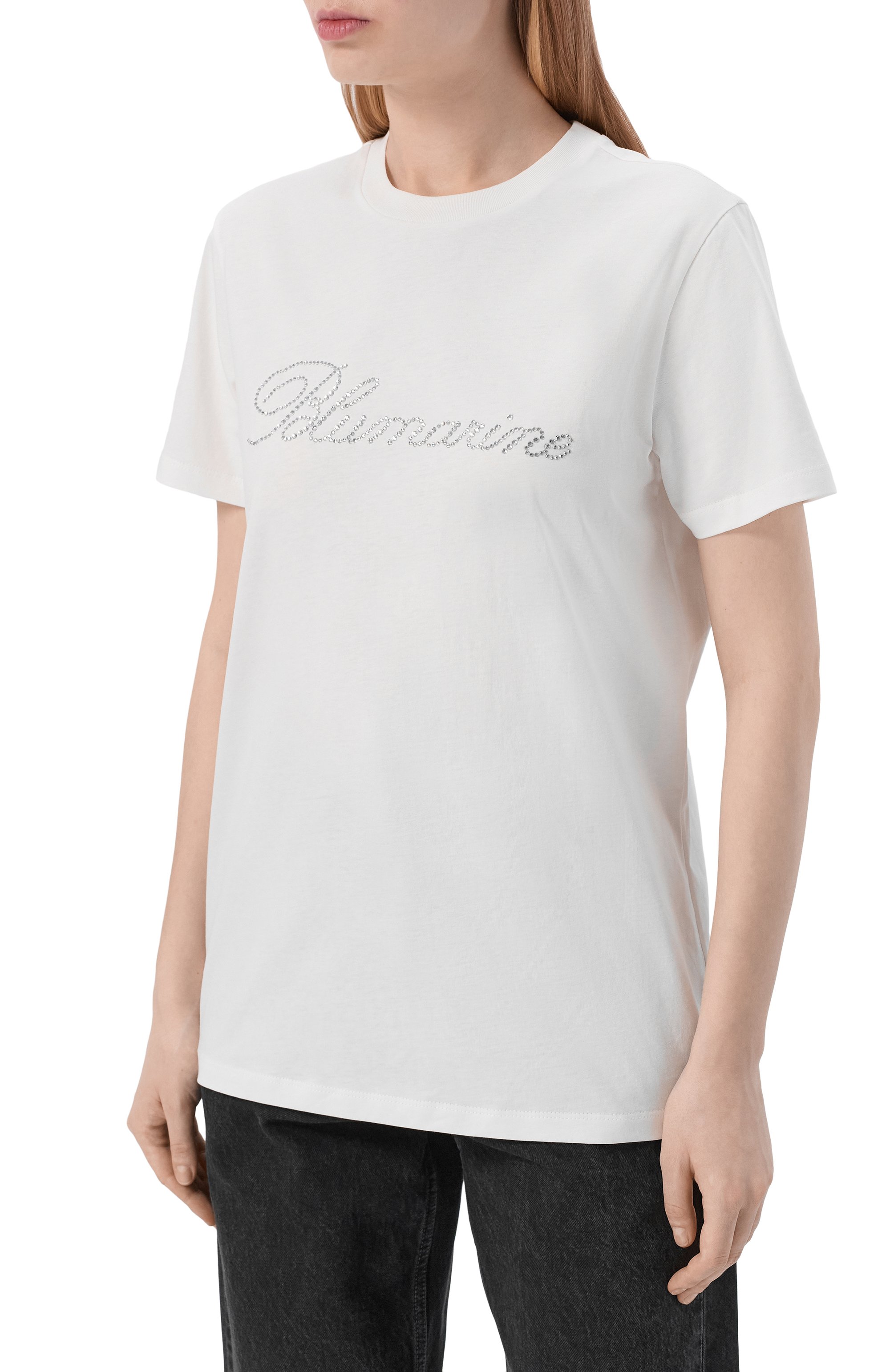 Хлопковая футболка с отделкой стразами BLUMARINE, арт. 2T130A, фото 3