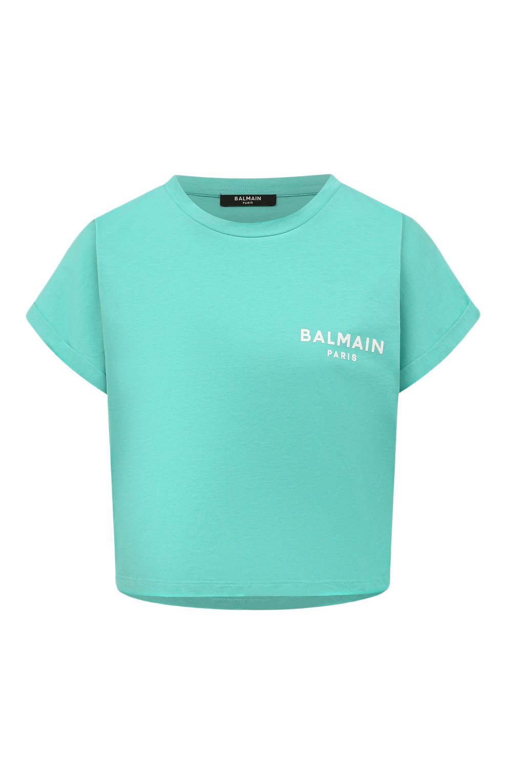 Хлопковая футболка BALMAIN бирюзового цвета по цене 37100 руб., арт. AF1EE005BB01, фото 1 Хлопковая футболка BALMAIN, арт. AF1EE005BB01, фото 1