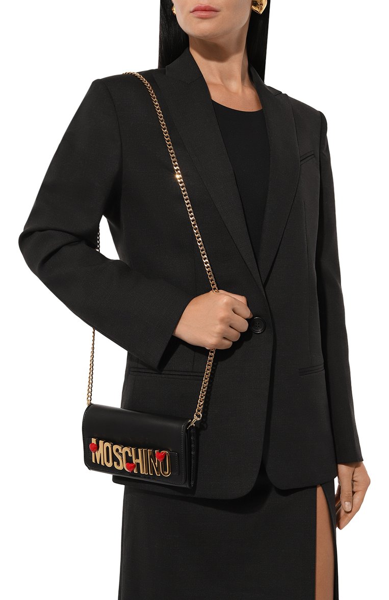 Женские кожаный кошелек на цепочке MOSCHINO черного цвета, арт. A8120/8002 | Фото 2 (Нос: Не проставлено; Материал: Натуральная кожа)