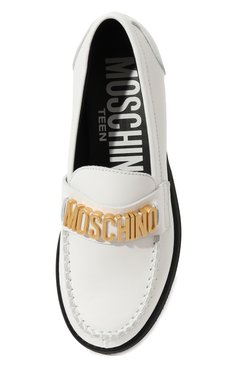 Детские кожаные лоферы MOSCHINO белого цвета, арт. 76077/36-41 | Фото 4 (Материал внутренний: Натуральная кожа; Материал сплава: Проставлено; Нос: Не проставлено)