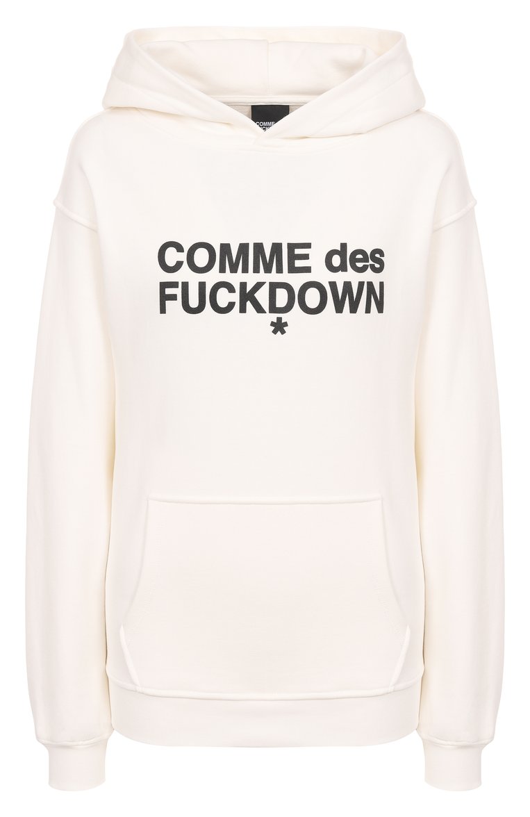 Женский хлопковое худи COMME DES FUCKDOWN белого цвета, арт. CFABW01205 | Фото 1 (Материал внешний: Хлопок; Рукава: Длинные; Длина (для топов): Стандартные; Женское Кросс-КТ: Худи-одежда; Стили: Спорт-шик)