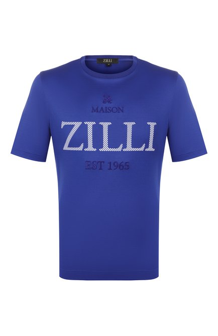 Мужская хлопковая футболка ZILLI синего цвета, арт. TSR02AM0100VEST00 | Фото 1 (Материал внешний: Хлопок; Материал сплава: Проставлено; Длина (для топов): Стандартные; �Рукава: Короткие; Драгоценные камни: Проставлено)