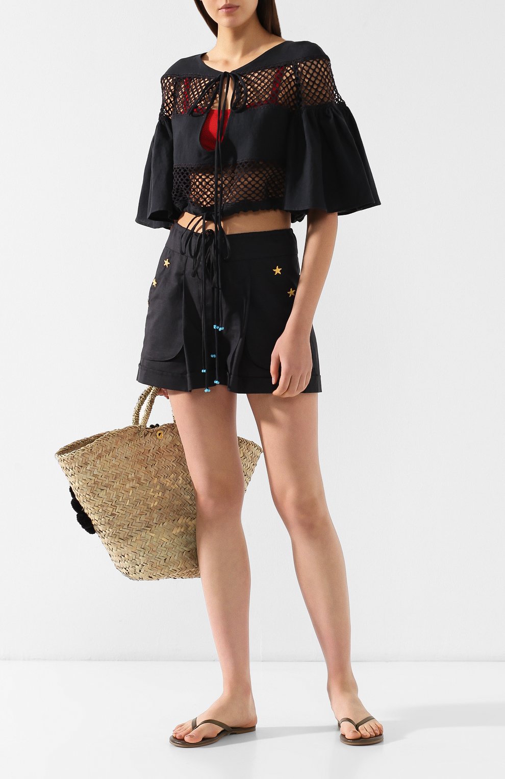 Шорты из смеси хлопка и льна A MERE CO черного цвета по цене 33400 руб., арт. AMC/R19074, фото 2 Шорты из смеси хлопка и льна A MERE CO, арт. AMC/R19074, фото 2