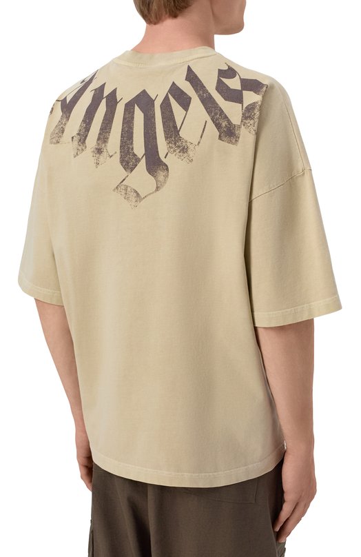 Хлопковая футболка Palm Angels PMAA10DS26JER002 Бежевый  PMAA10DS26JER002 Фото 4