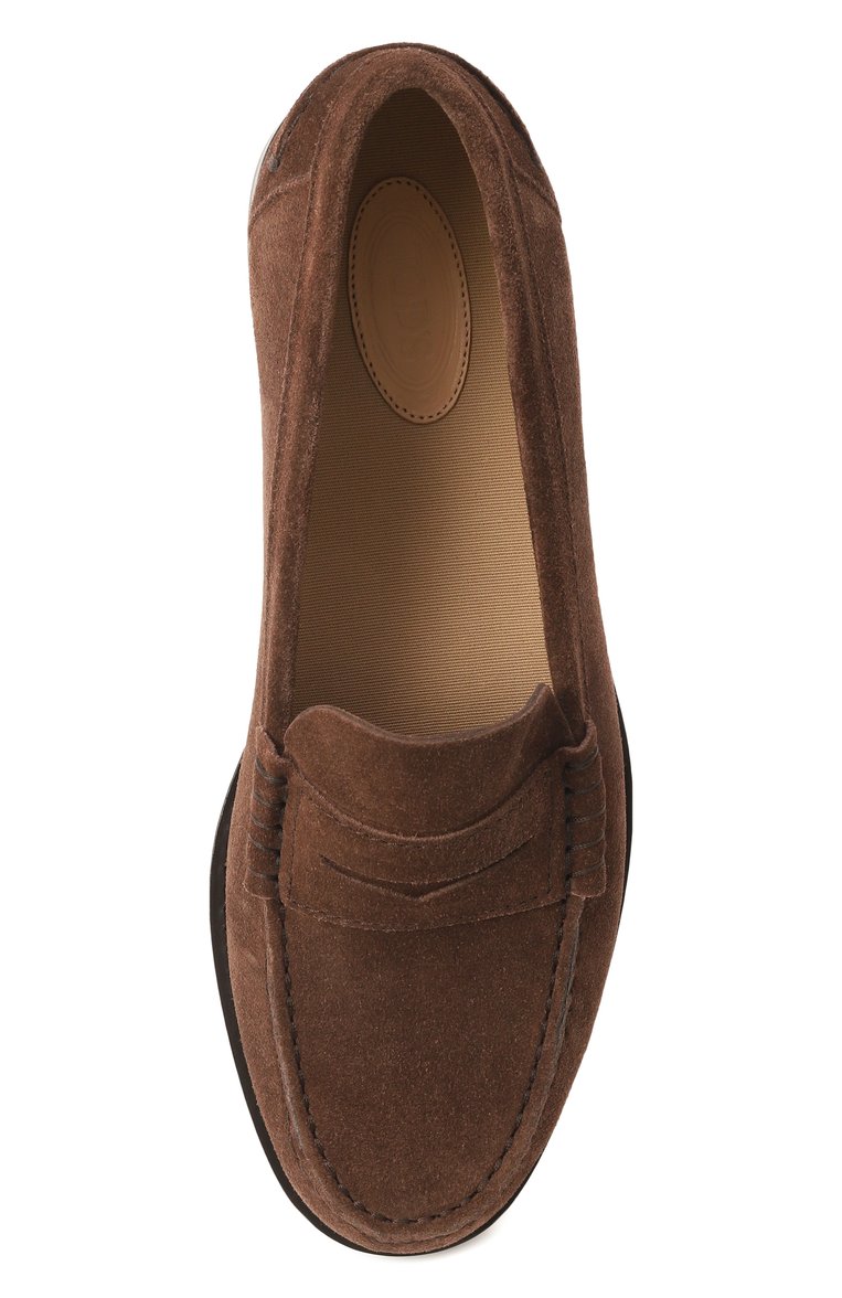Женские замшевые пенни-лоферы TOD’S темно-коричневого цвета, арт. XXW34L0I011/RE0 | Фото 6 (Материал внешний: Натуральная кожа, Замша; Драгоценные камни: Проставлено; Материал внутренний: Натуральная кожа; Подошва: Плоская; Каблук высота: Низкий; Материал сплава: Проставлено)