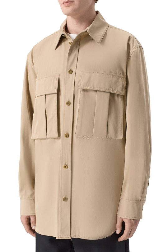 Хлопковая рубашка Balmain GH1HS535/CG43 Бежевый  GH1HS535/CG43 Фото 3
