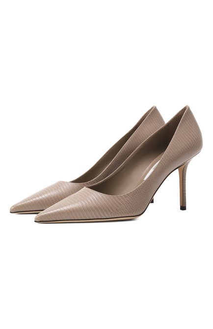 Женские кожаные туфли love 85 JIMMY CHOO темно-бежевого цвета, арт. L0VE 85/PWJ | Фото 1 (Драгоценные камни: Проставлено; Материал внешний: Натуральная кожа; Каблук высота: Высокий; Материал сплава: Проставлено; Материал внутренний: Натуральная кожа; Подошва: Плоская)