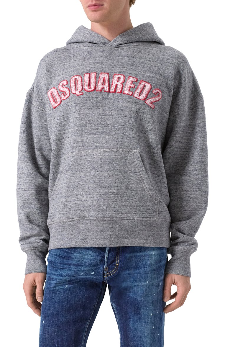 Мужской хлопковое худи DSQUARED2 серого цвета, арт. S74GU0857/S25463 | Фото 3 (Длина (для топов): Стандартные; Рукава: Длинные; Материал сплава: Проставлено; Драгоценные камни: Проставлено; Принт: Без принта; Мужское Кросс-КТ: Худи-одежда; Стили: Кэжуэл; Материал внешний: Хлопок)