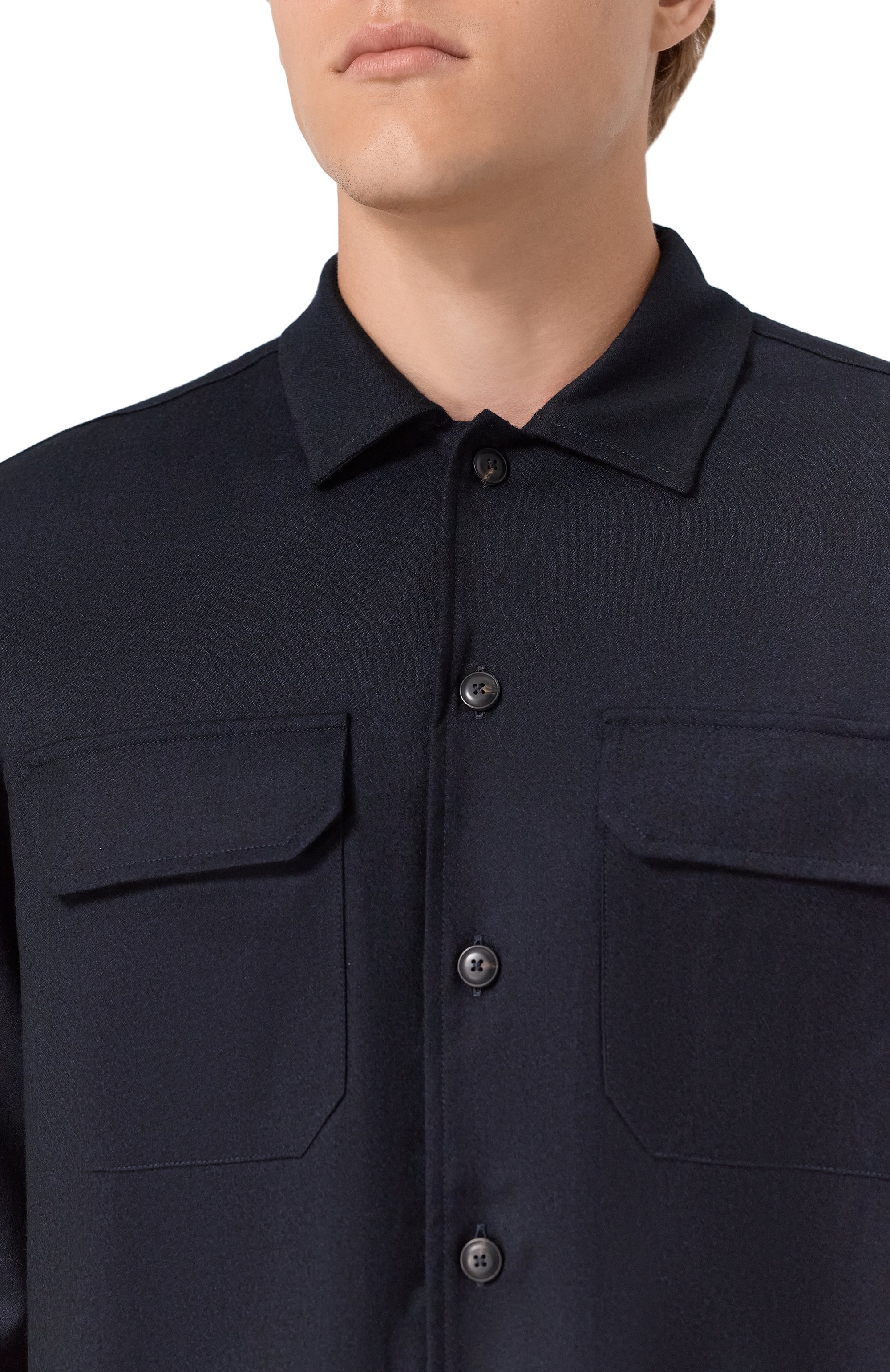 Шерстяная рубашка CAPOBIANCO темно-синего цвета по цене 67550 руб., арт. 19M501.FL00., фото 5 Шерстяная рубашка CAPOBIANCO, арт. 19M501.FL00., фото 5