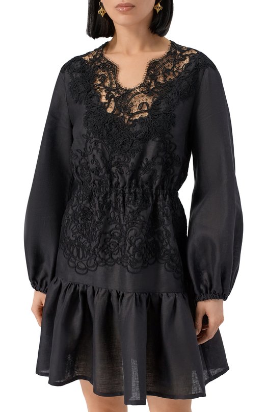 Платье из хлопка и льна Ermanno Scervino D464Q627NZB Чёрный  D464Q627NZB Фото 3