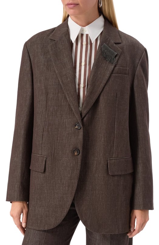 Хлопковый жакет Brunello Cucinelli MB1257390P Коричневый  MB1257390P Фото 3