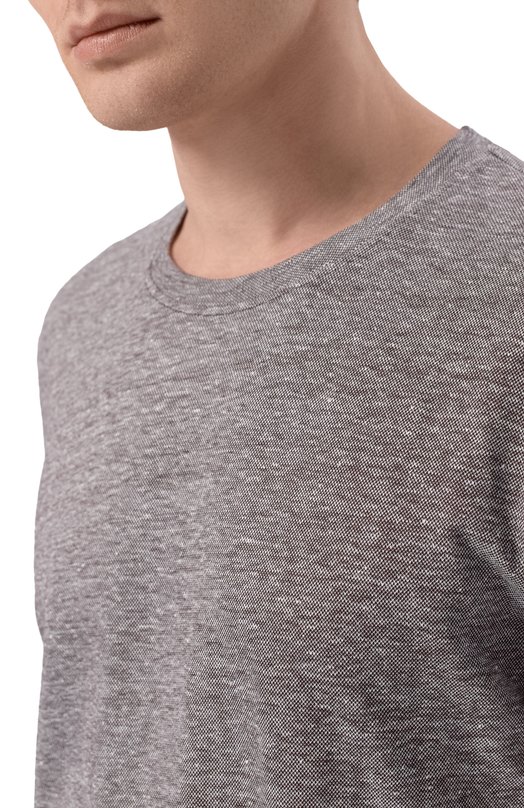 Футболка изо льна и хлопка BOSS 50559163 Коричневый  50559163 Фото 5