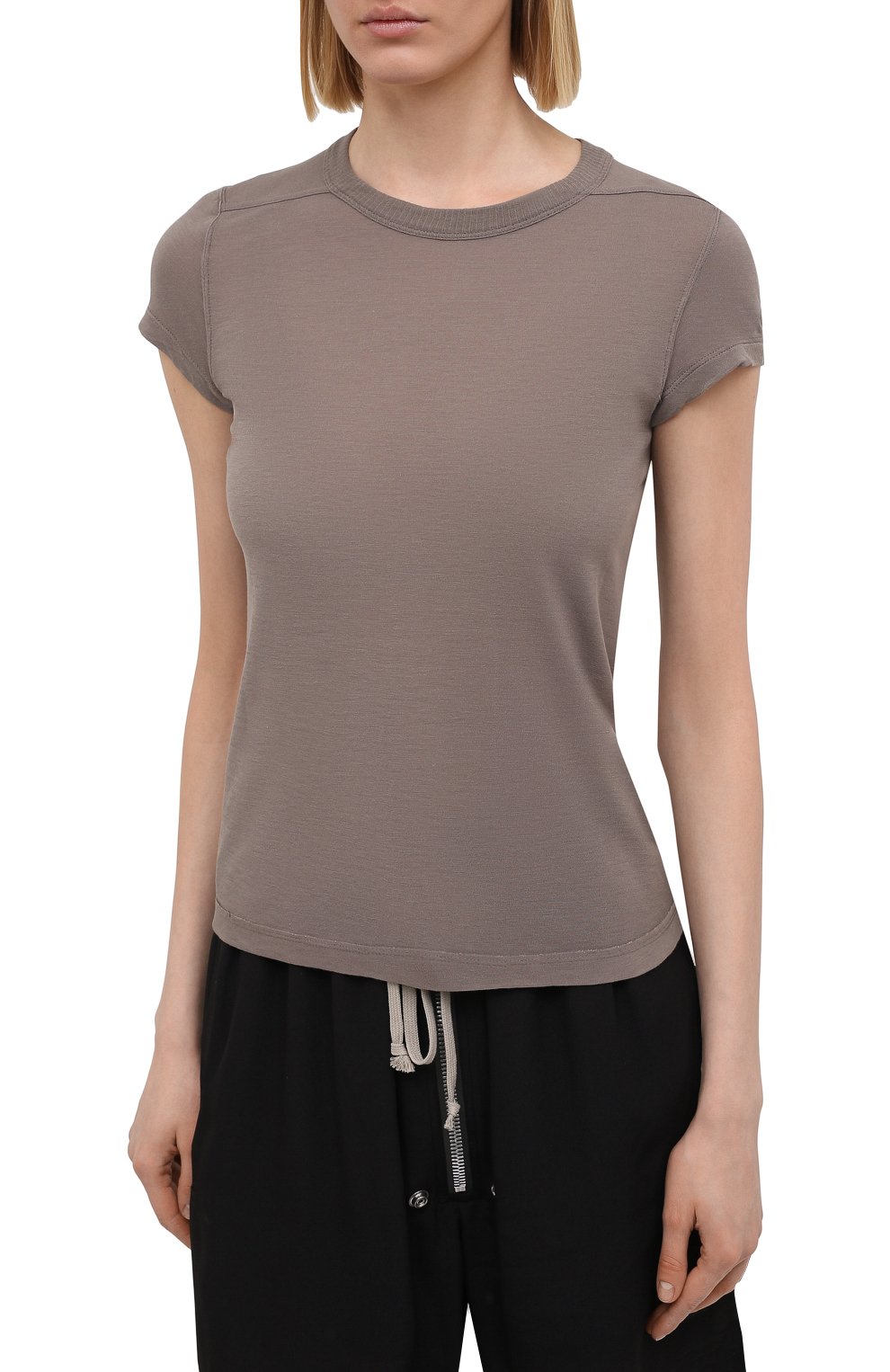 Футболка из вискозы и шелка RICK OWENS серого цвета по цене 25650 руб., арт. RP21S3235/JS, фото 3 Футболка из вискозы и шелка RICK OWENS, арт. RP21S3235/JS, фото 3