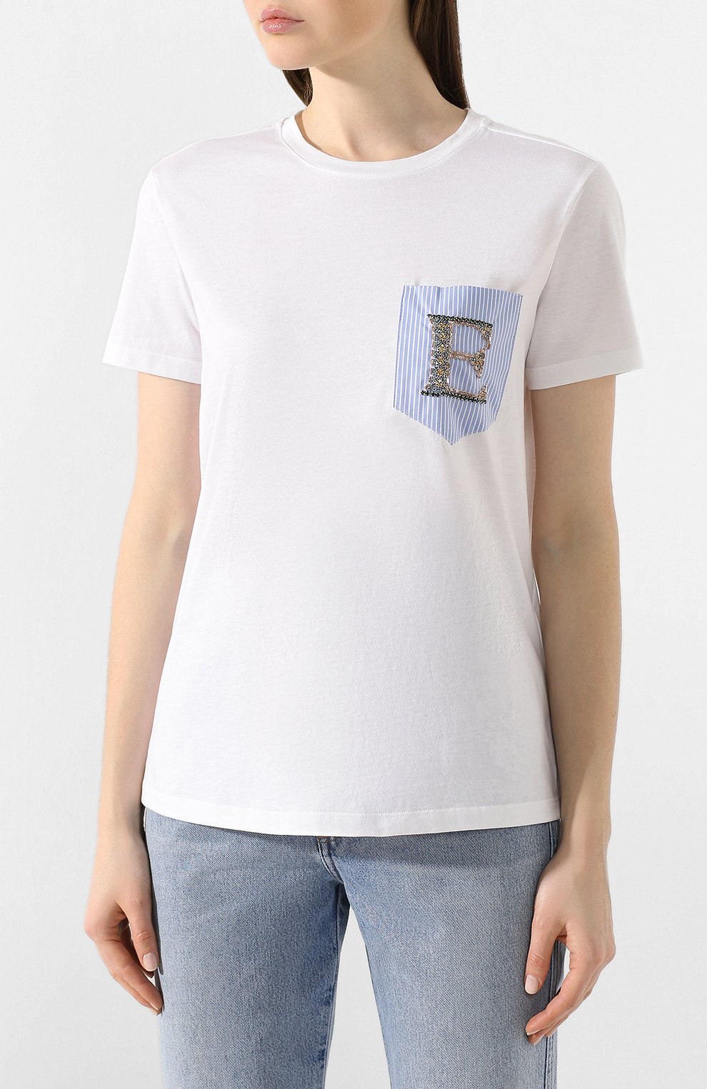 Хлопковая футболка ERMANNO ERMANNO SCERVINO белого цвета по цене 12100 руб., арт. 46T TS12 JC0, фото 3 Хлопковая футболка ERMANNO ERMANNO SCERVINO, арт. 46T TS12 JC0, фото 3