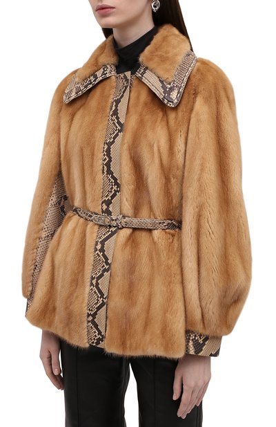 Шуба из норки с отделкой из кожи питона FENDI, арт. FNF75L AH0E/PRET, фото 3