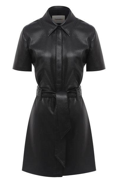 Платье с поясом NANUSHKA, арт. HALLI_BLACK_VEGAN LEATHER, фото 1