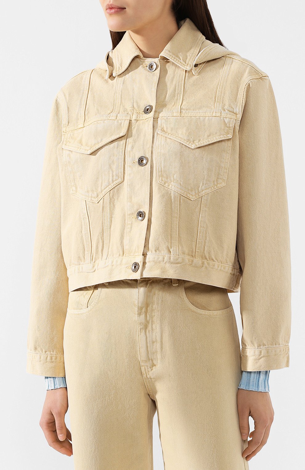 Джинсовая куртка NANUSHKA бежевого цвета по цене 41900 руб., арт. M0JAVE_CREME_DENIM, фото 3 Джинсовая куртка NANUSHKA, арт. M0JAVE_CREME_DENIM, фото 3