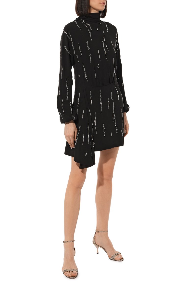 Женское платье PRADA черного цвета, арт. P36U2R-1R15-F0002 | Фото 2 (Длина Ж (юбки, платья, шорты): Мини; Рукава от горловины: Длинные; Рукава: Длинные; Материал внешний: Синтетический материал; Случай: Повседневный; Женское Кросс-КТ: Платье-одежда; Автоматизация Diginetica: Не назначено)
