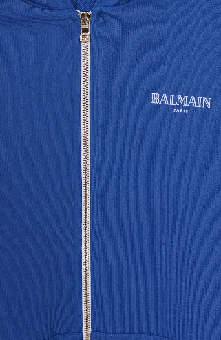 Детский хлопковая толстовка BALMAIN синего цвета, арт. BW4P50 | Фото 3 (Рукава: Длинные; Материал внешний: Хлопок; Мальчики Кросс-КТ: Толстовка-спорт, Толстовка-одежда; Автоматизация ТО: Проставлено; Автоматизация состава: Проставлено; Ростовка одежда: 6 лет | 116 см, 8 лет | 128 см, 10 - 11 лет | 140 - 146см, 12 лет | 152 см, 13 - 15 лет | 158 см, 16 лет | 164 см)